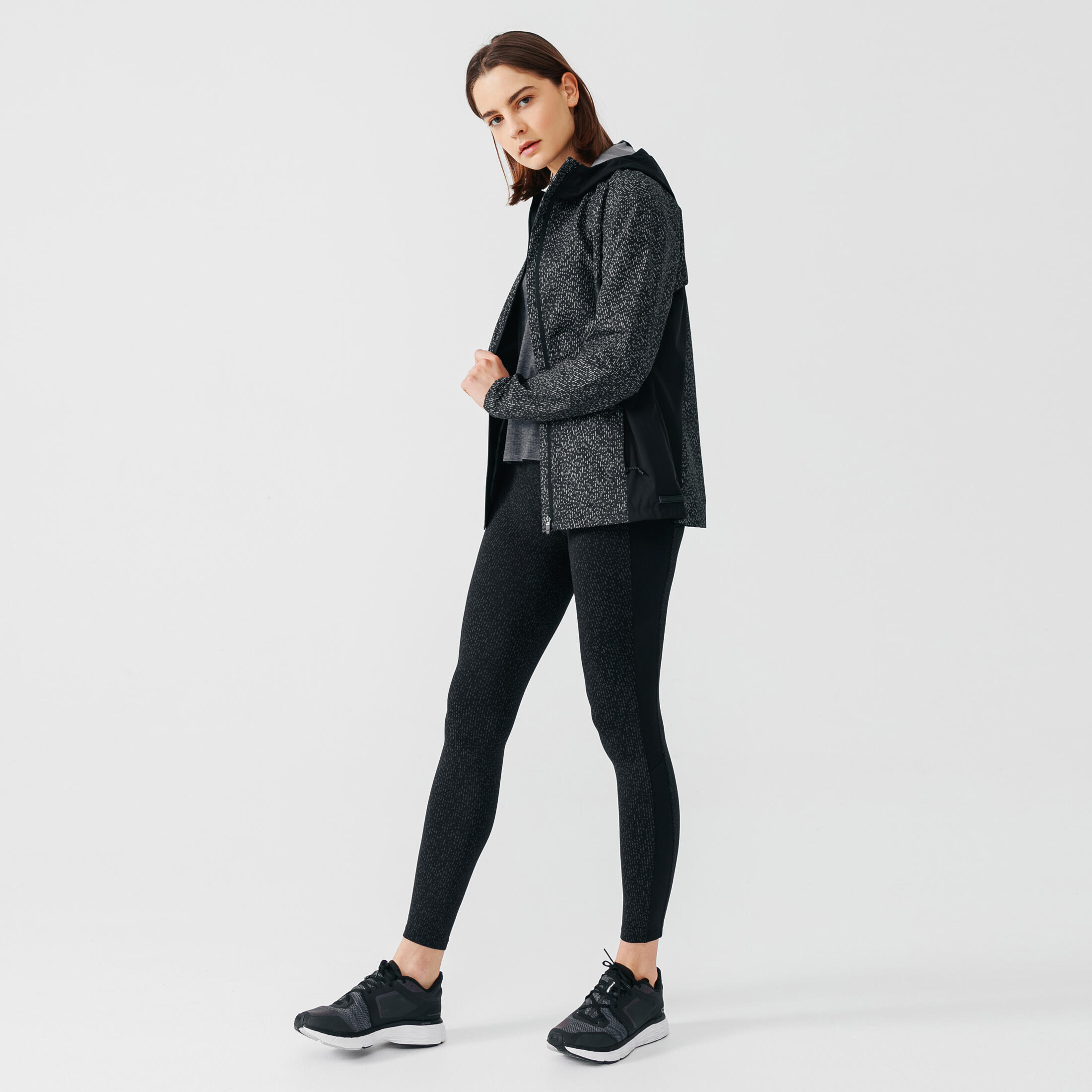 Women's reflecting hooded running jacket Rain Night - black 3/7