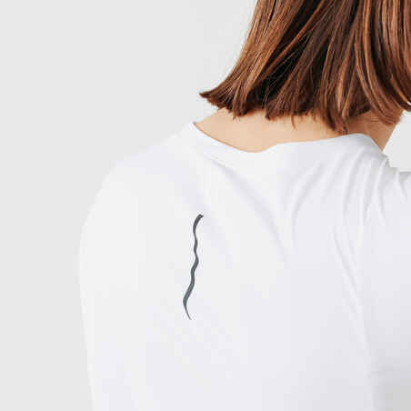 חולצת טי ארוכה לריצה עם הגנת UV לנשים – לבן קרחון