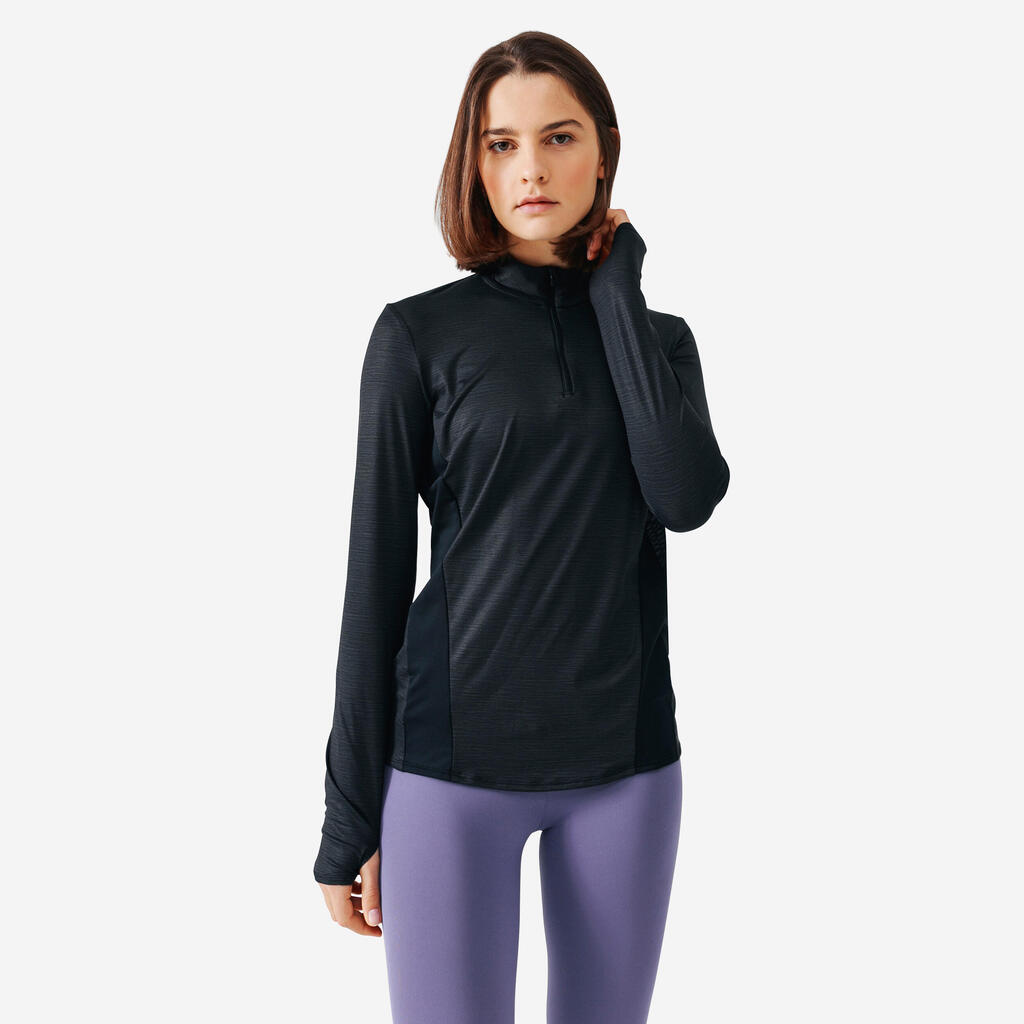 Women's 1/2-zip long-sleeved running T-shirt Dry+ - purple