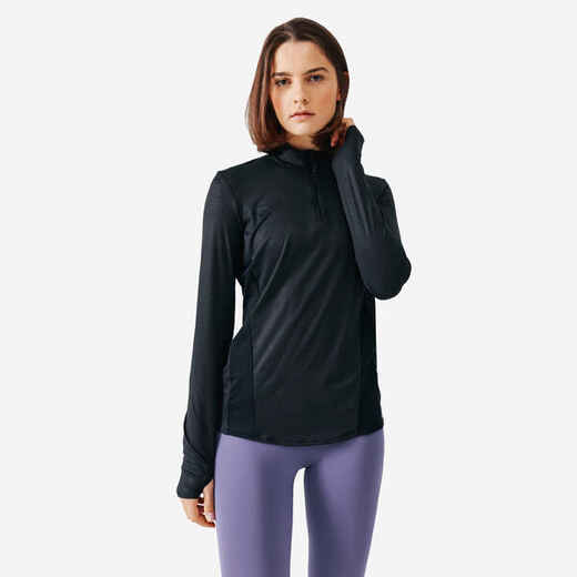 
      Mot. bėgimo marškinėliai ilgomis rankovėmis „Run Dry+“ su 1/2 užtrauktuku, juodi
  