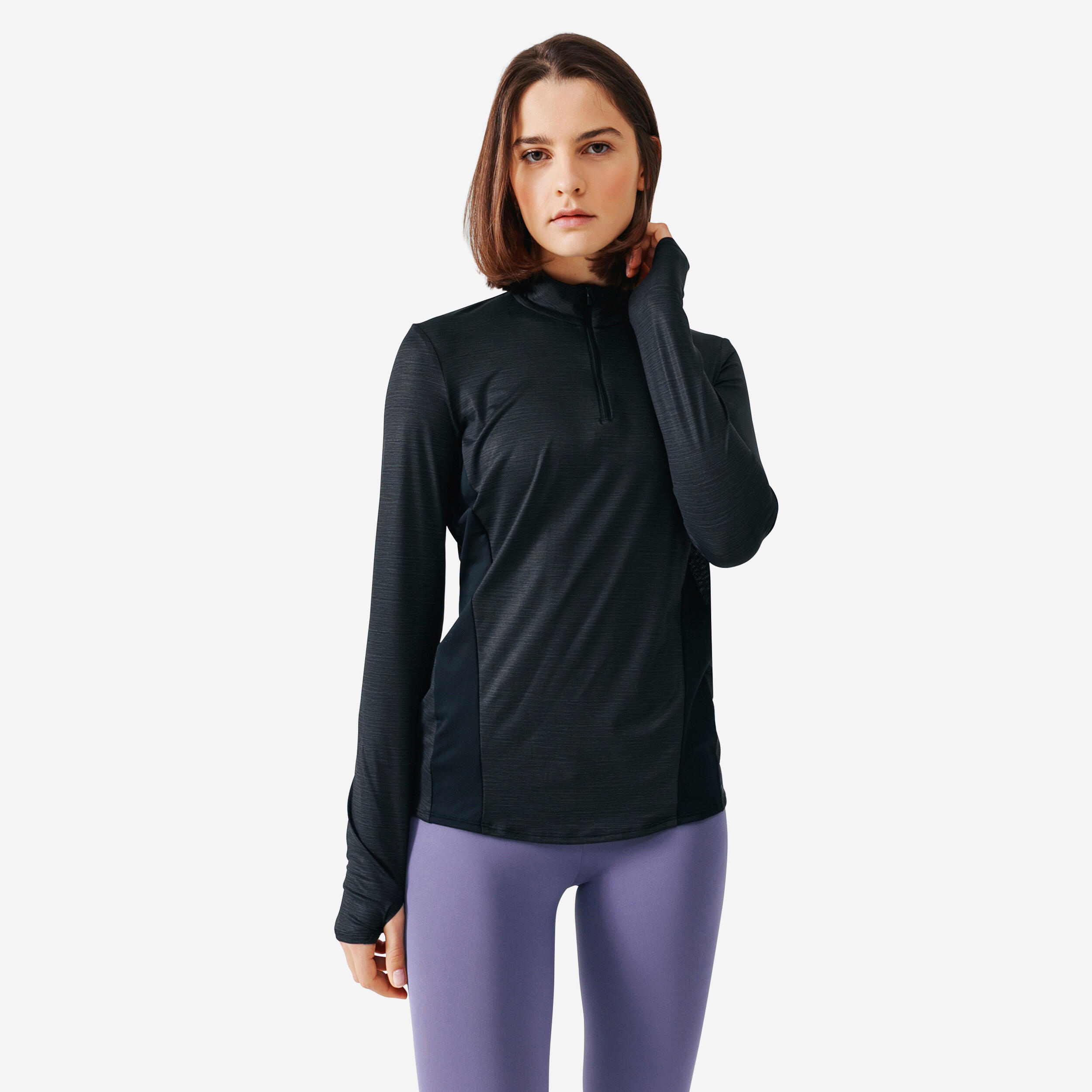 Women's Running ½-Zip Long-Sleeved T-Shirt Dry+ - black KALENJI