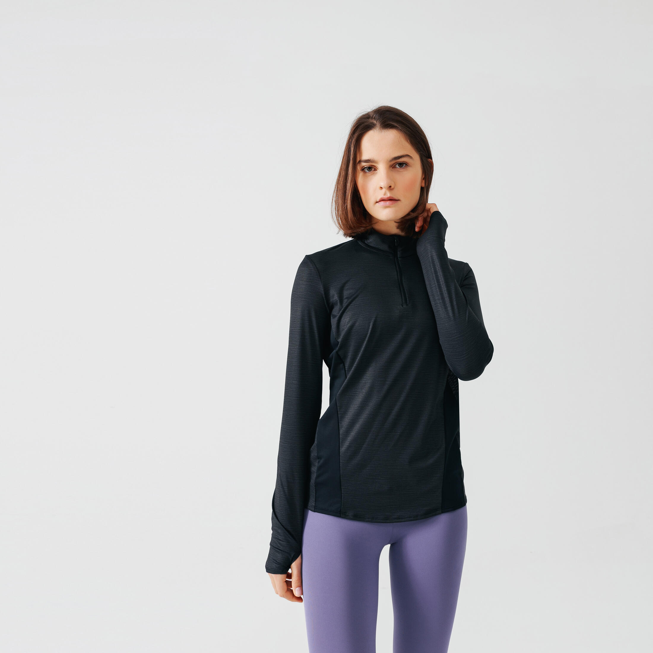 Women's 1/2 zip long sleeve running T-shirt - Dry+ black