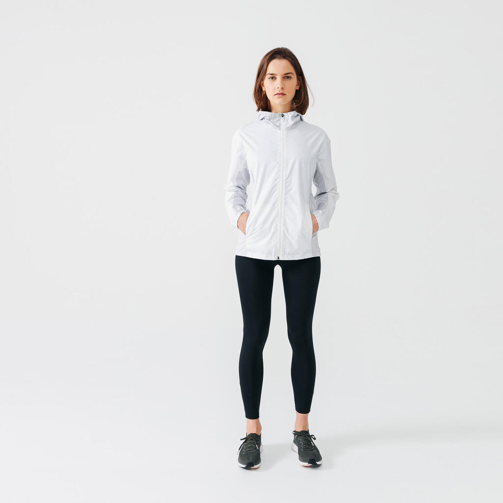 Veste déperlante de running Femme - KIPRUN Run 100 Rain Blanche