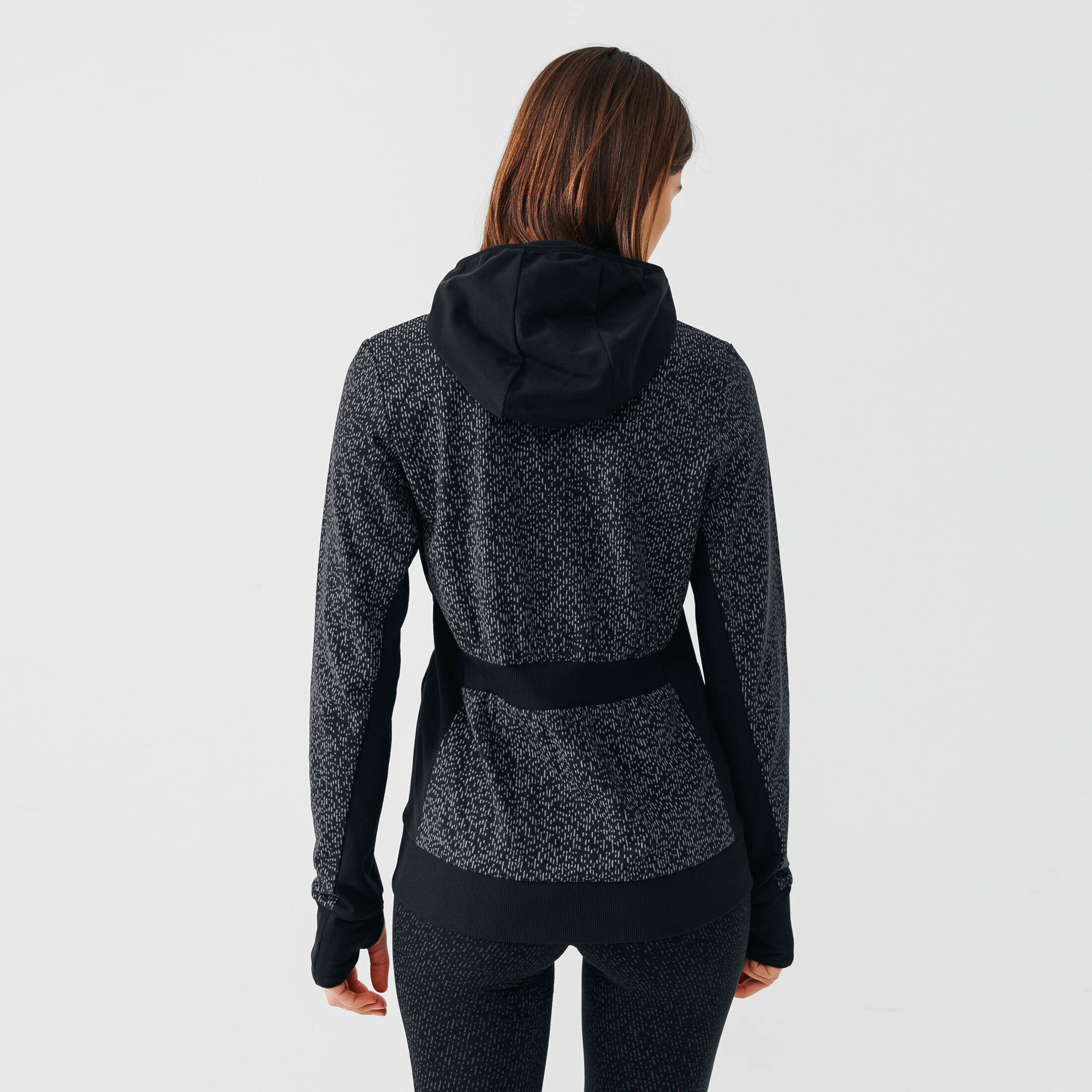 Women's Running Hooded Jacket Warm Night - black with reflective motifs -  2