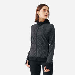 Γυναικείο ζεστό μπουφάν με κουκούλα για τρέξιμο - Μαύρο με ανακλαστικό μοτίβο