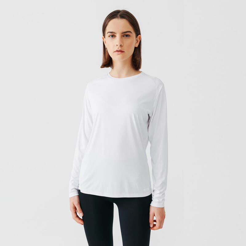 T-shirt manches longues running femme - Sun protect blanc