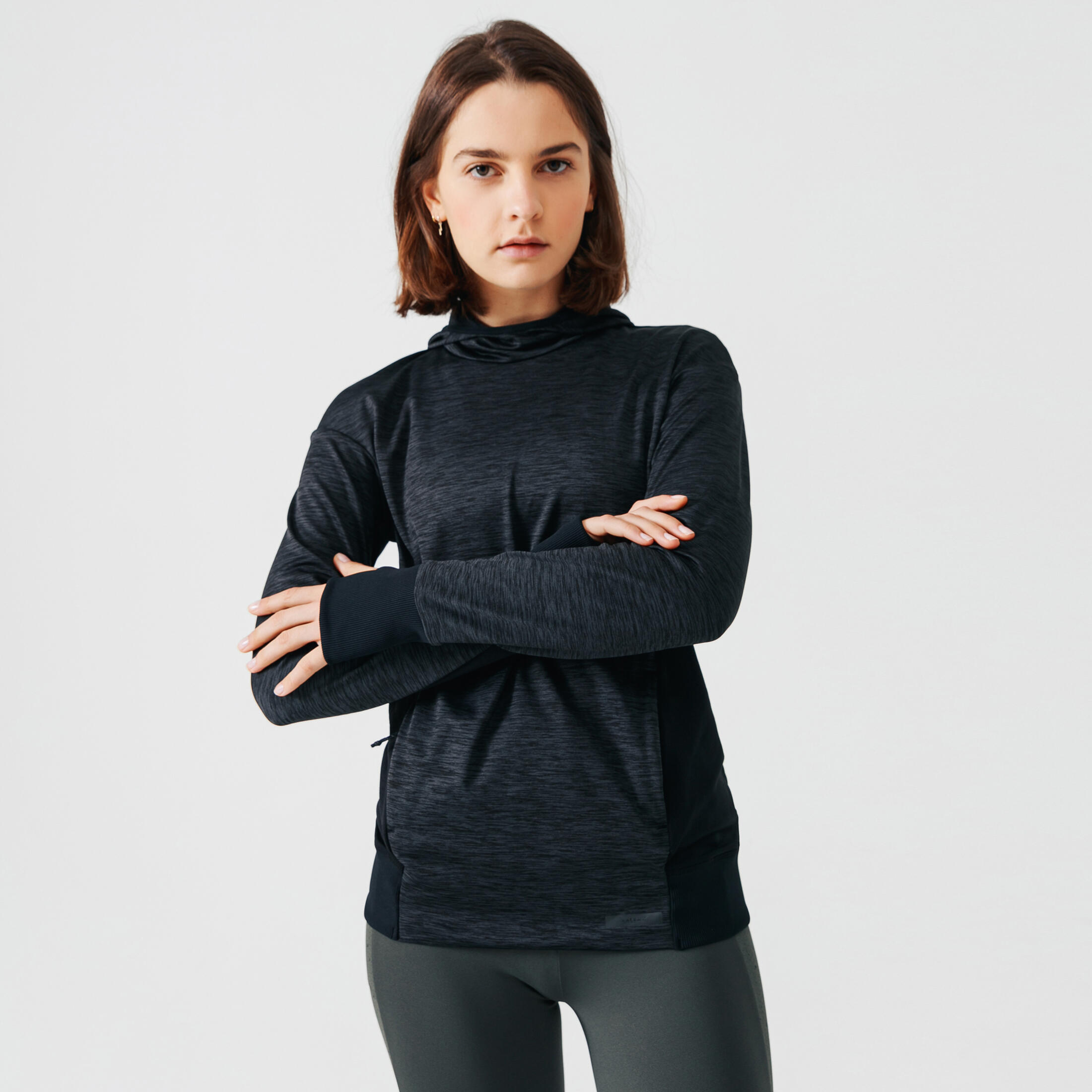 Buzo con capota de Running para mujer Kalenji negro Decathlon