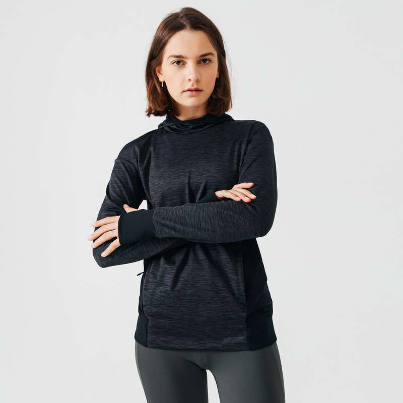 Sweat running à capuche femme - Warm noir - Decathlon Tunisie