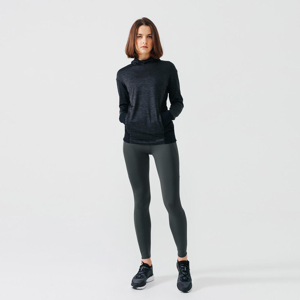 Sweat running à capuche femme - Warm noir