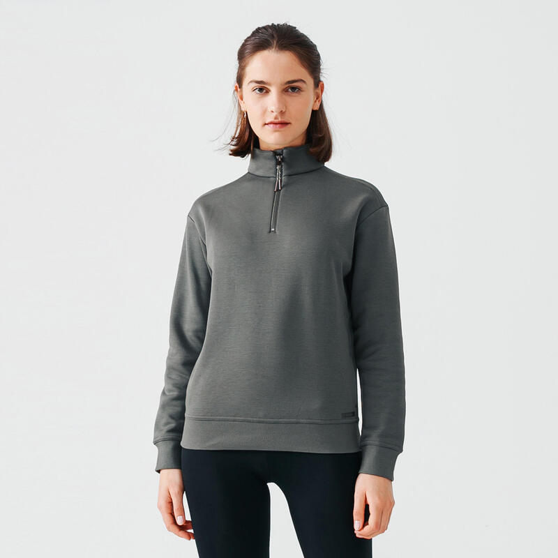 SWEAT DE RUNNING CHAUD COL ZIP FEMME KAKI