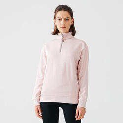 SWEAT DE RUNNING CHAUD COL ZIP FEMME ROSE