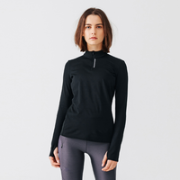 T-shirt manches longues chaud running femme - Zip warm noir