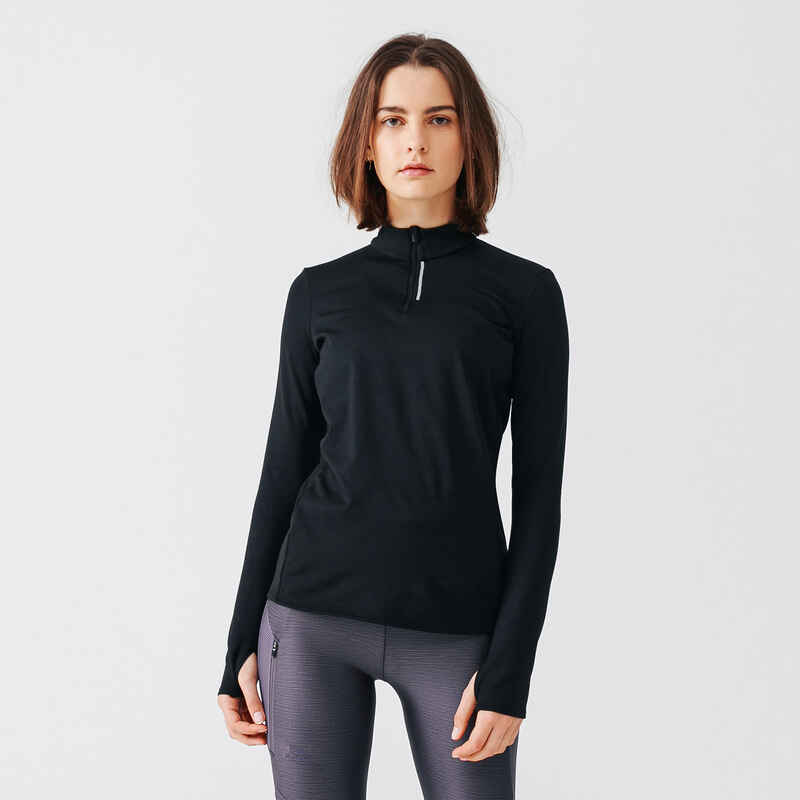 Zip Warm women's long-sleeved running T-shirt - black