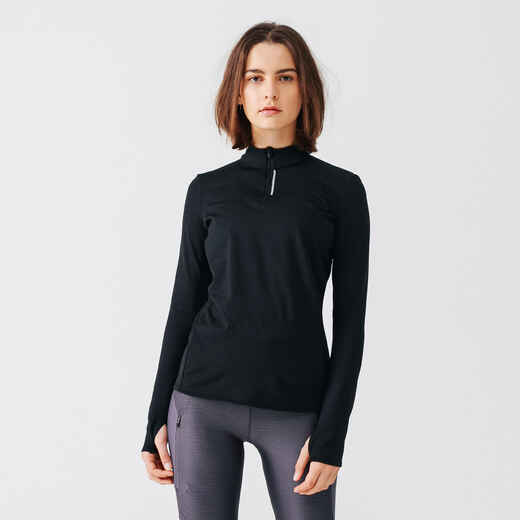 
      Zip Warm women's long-sleeved running T-shirt - black
  