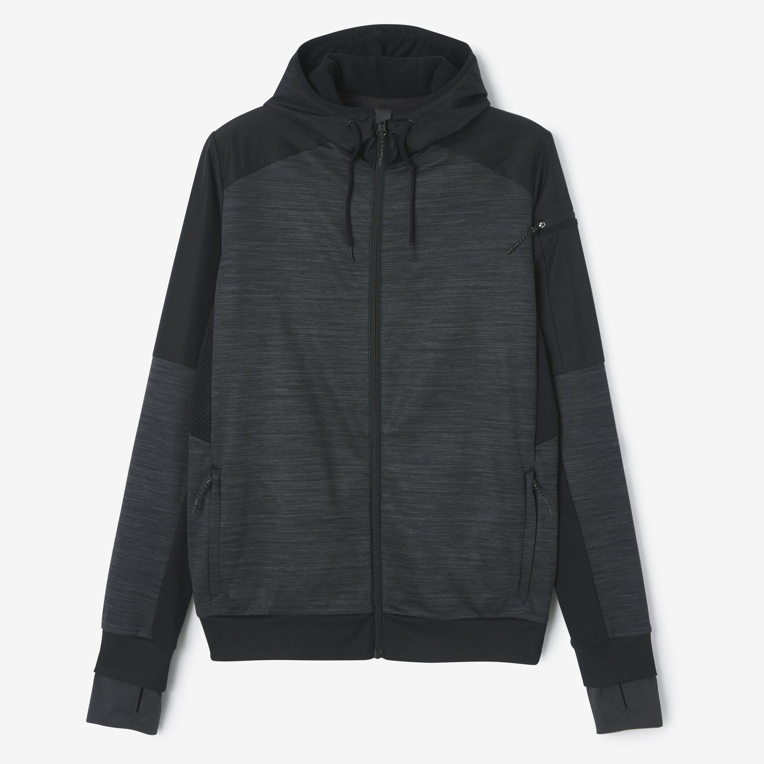 Sudadera de Running para Hombre Kalenji Warm Con cierre y capucha Negro Decathlon