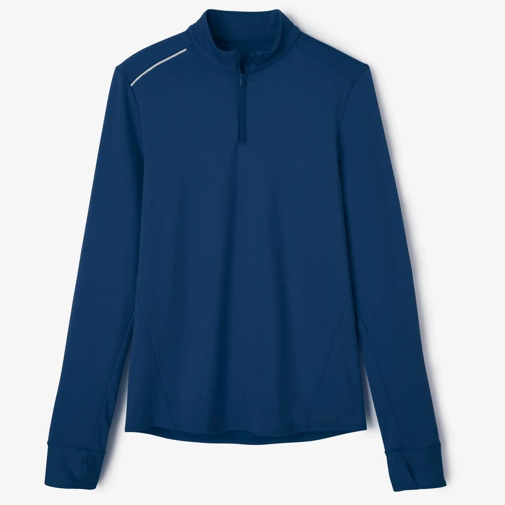T-shirt zip chaud manches longues de running homme - kiprun run 100 warm bleu