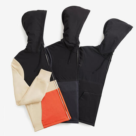 Куртка для бега утепленная с капюшоном мужская черно-бежевая WARM PLUS 