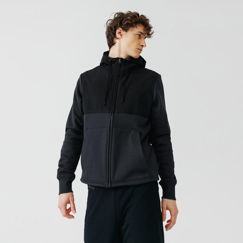 VESTE A CAPUCHE DE RUNNING HOMME KALENJI WARM + GRIS BLEU