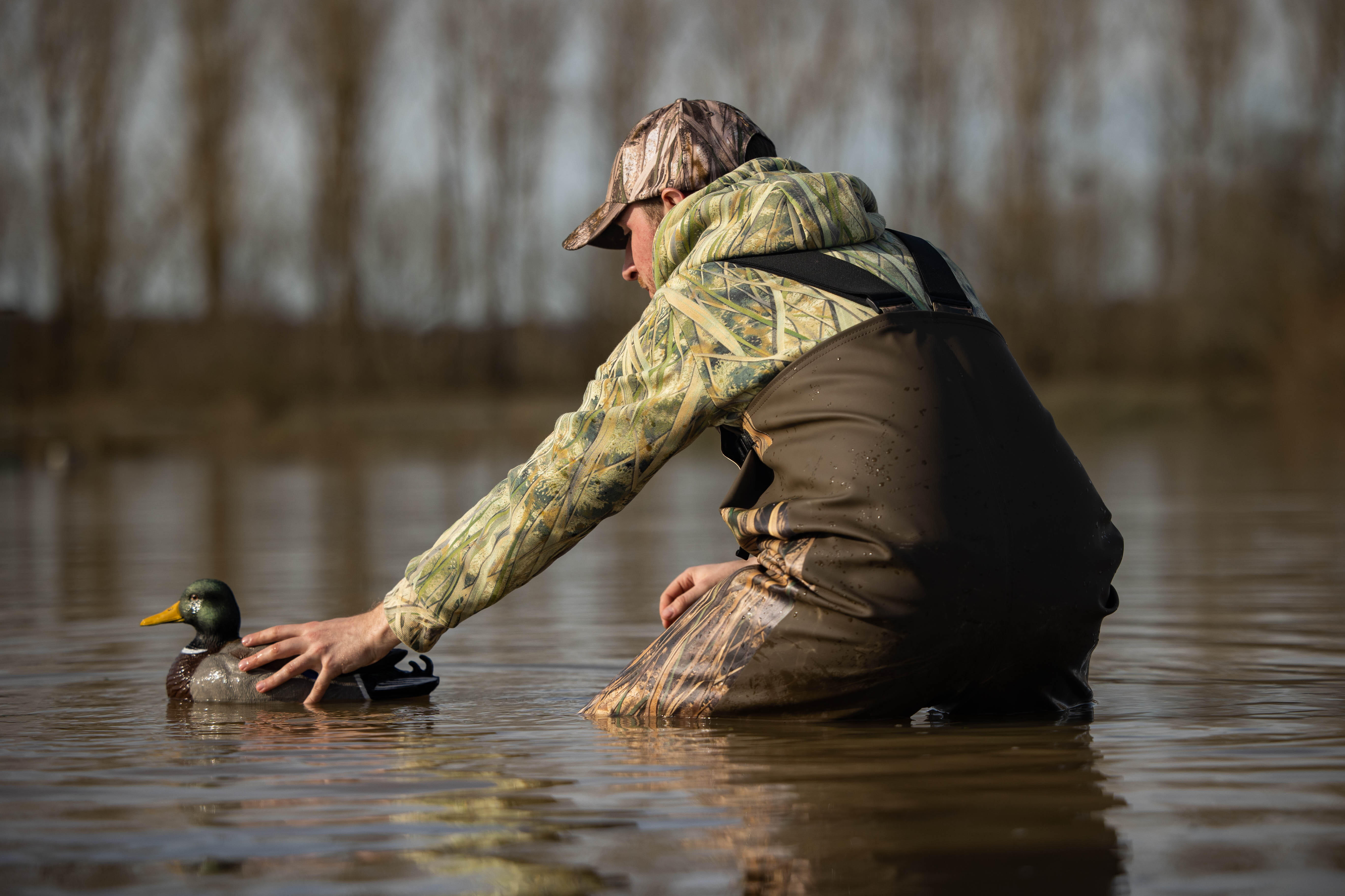 Hunting Waders with Pockets - 520 Camo Wetland - SOLOGNAC