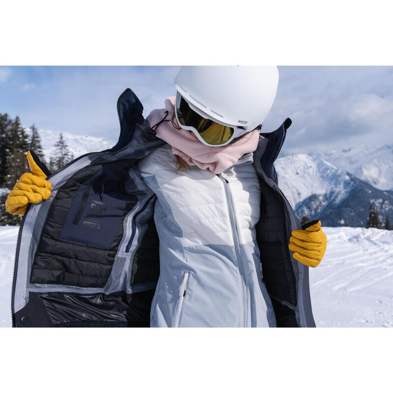 Veste de ski et snowboard chaude et respirante femme, FR 500 bleu marine