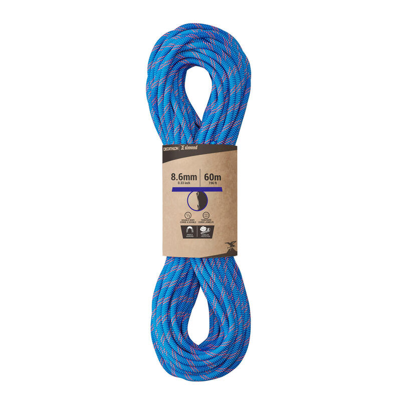 Cuerda en doble de escalada y alpinismo de 8,6 mm x 60 m - RAPPEL 8.6 Azul