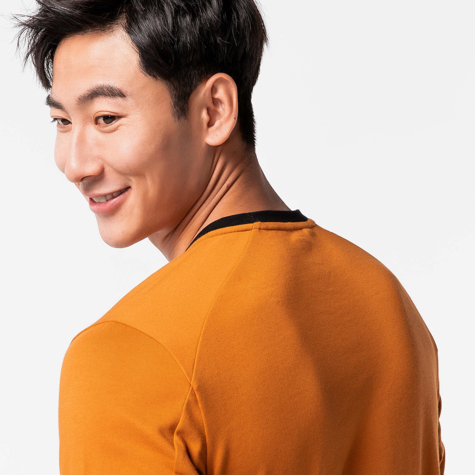 Men's Long-Sleeved Crew Neck Slim-Fit Stretchy Cotton T-Shirt 520 - Ochre 2/28