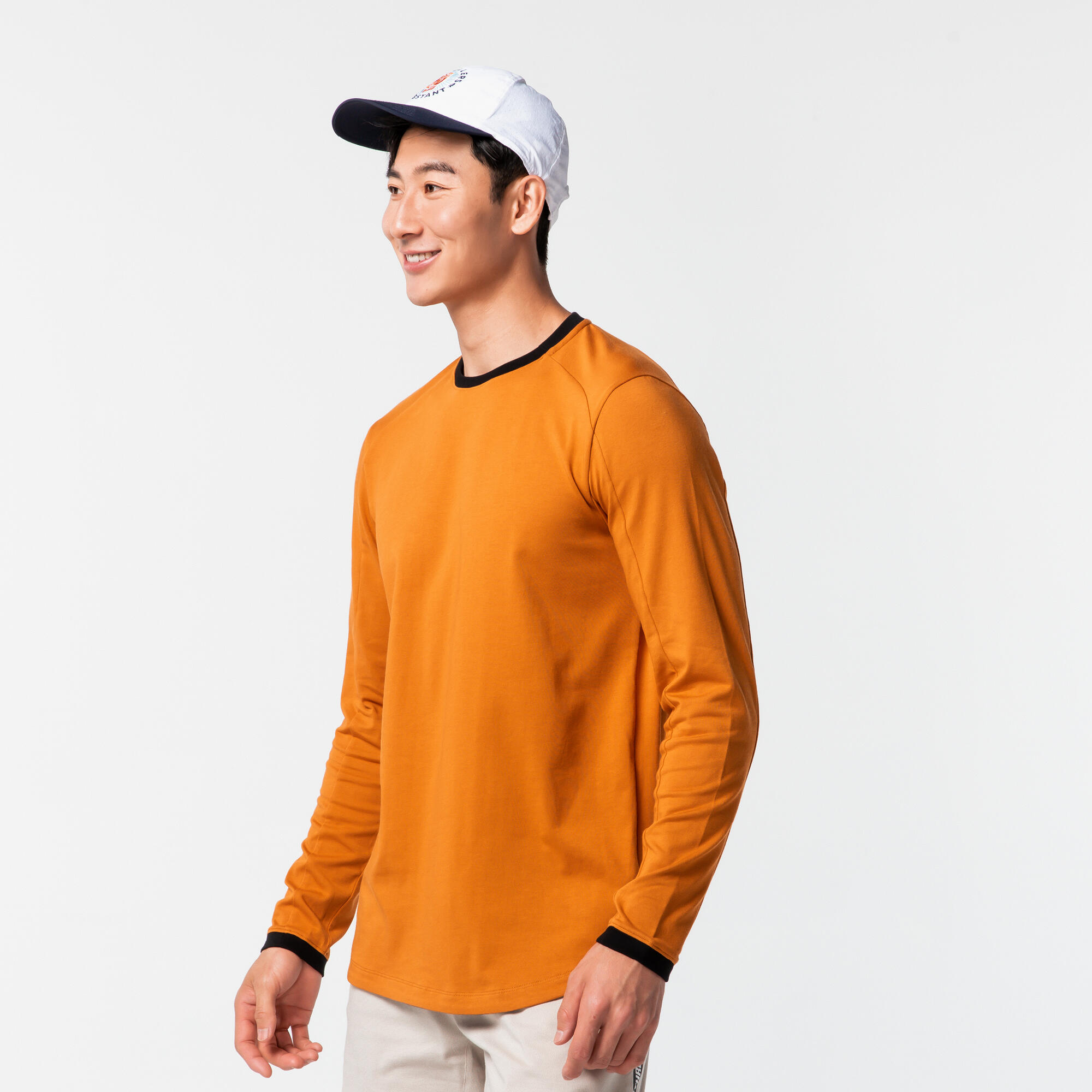 Men's Long-Sleeved Crew Neck Slim-Fit Stretchy Cotton T-Shirt 520 - Ochre 14/28
