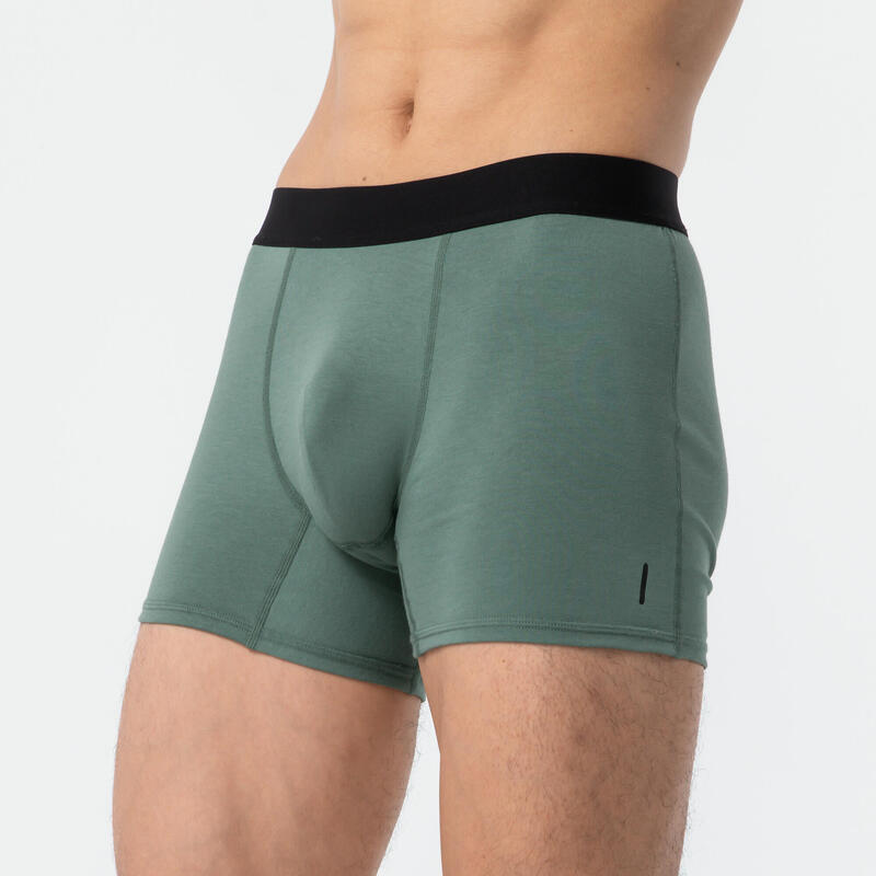 彈性棉質健身四角短褲 - 綠色