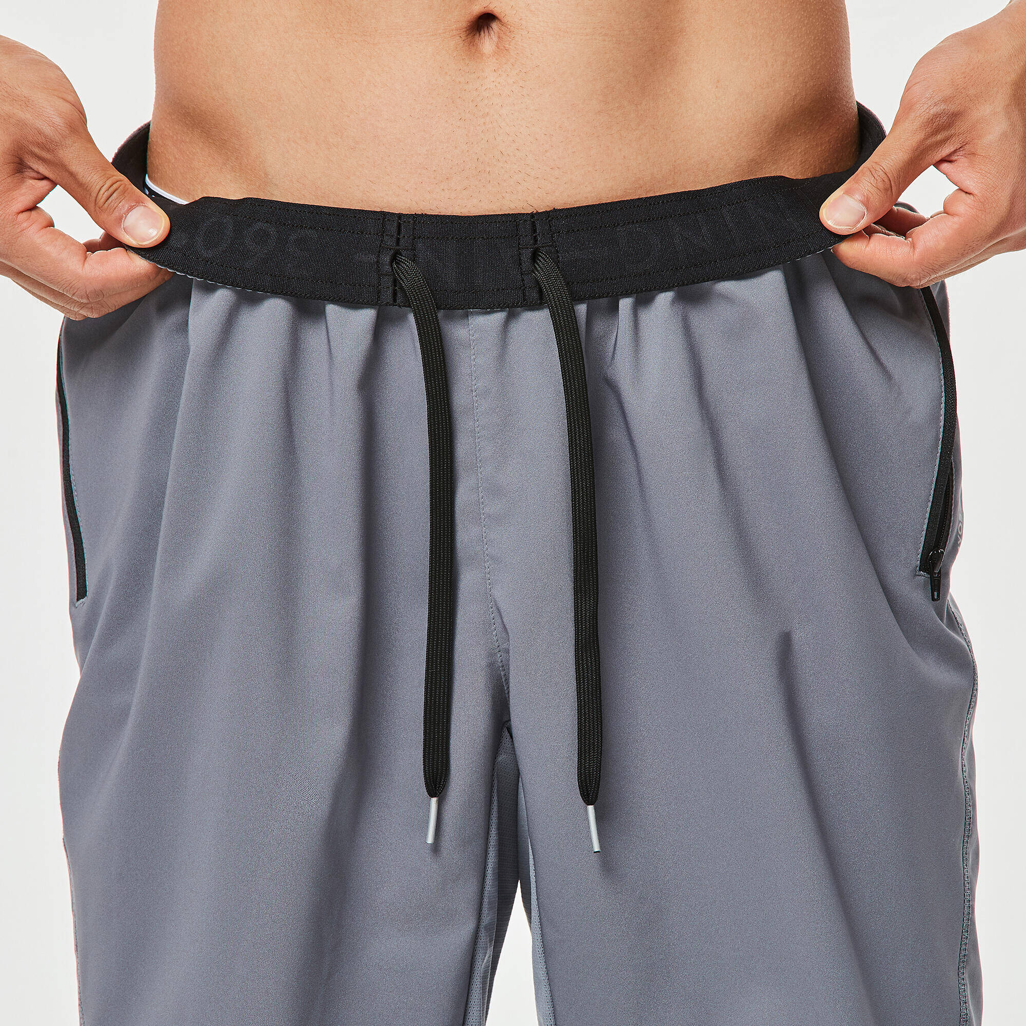 Men Gym Shorts Stretchable, Quick Dry with Zip Pockets - Grey -  3