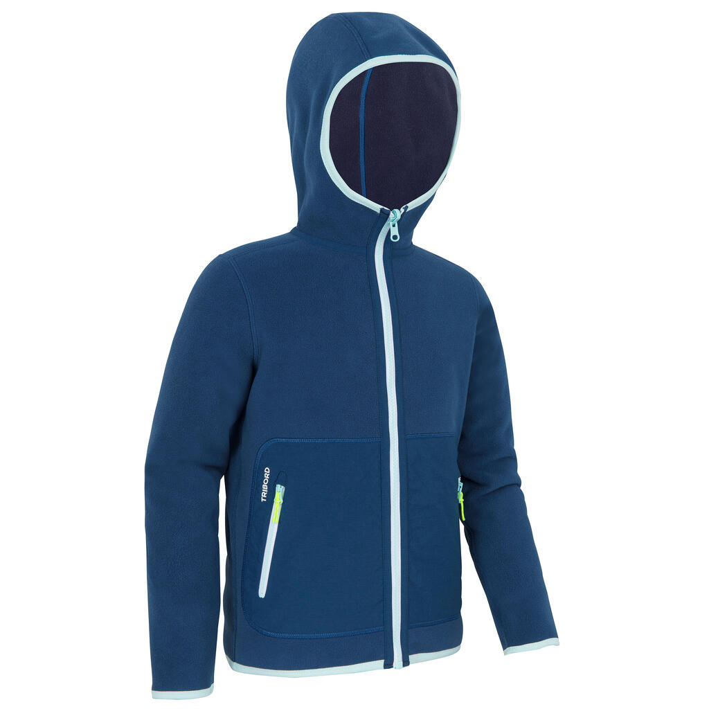 Kids' warm reversible sailing fleece 500 - Blue ocean navy