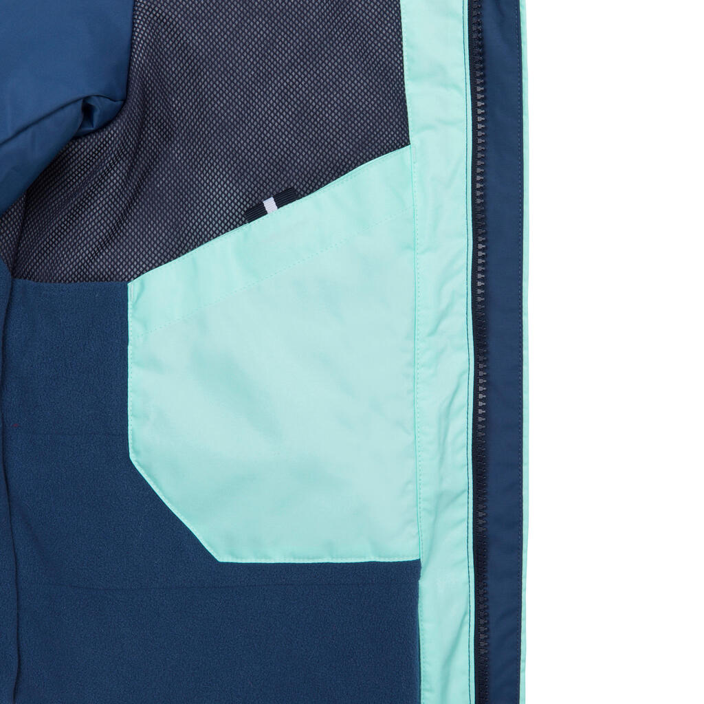 Detská jachtárska bunda Sailing 100 nepremokavá modro-zelená