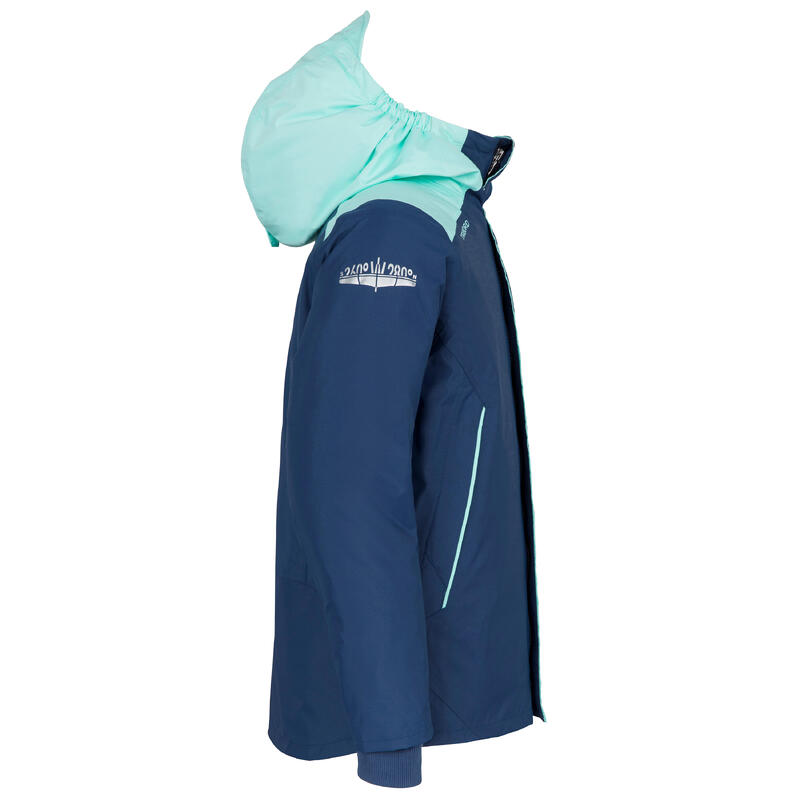 Giacca barca bambino SAILING 100 calda impermeabile blu-verde