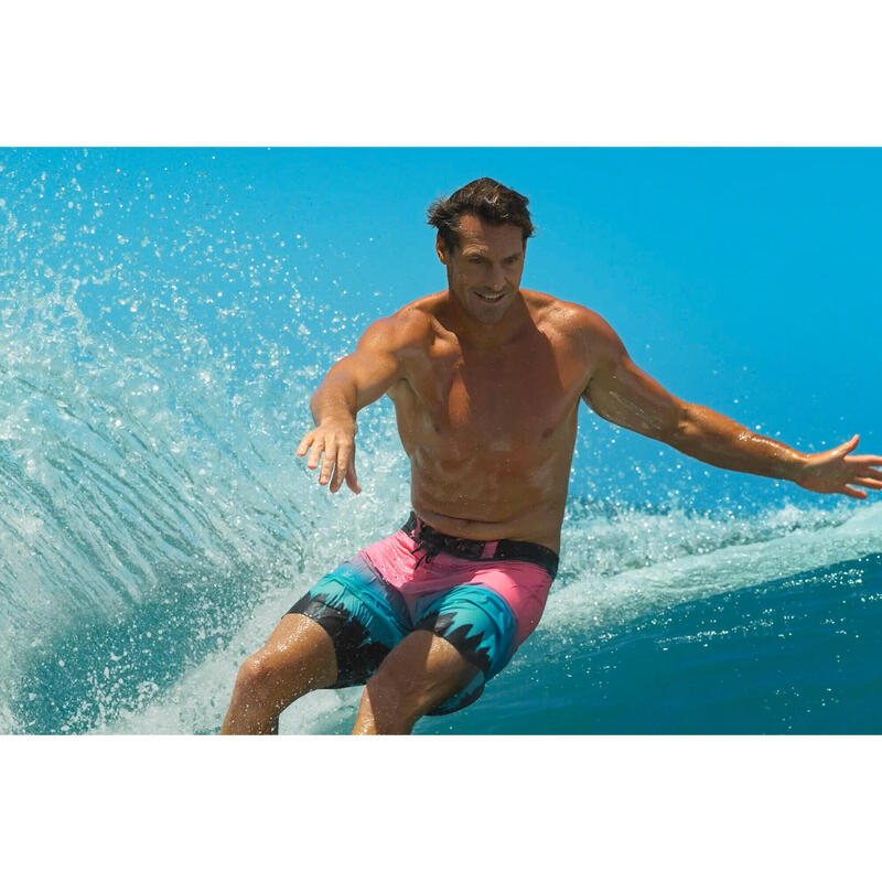 Șort lung surf BS900 Roz-Albastru Bărbați 