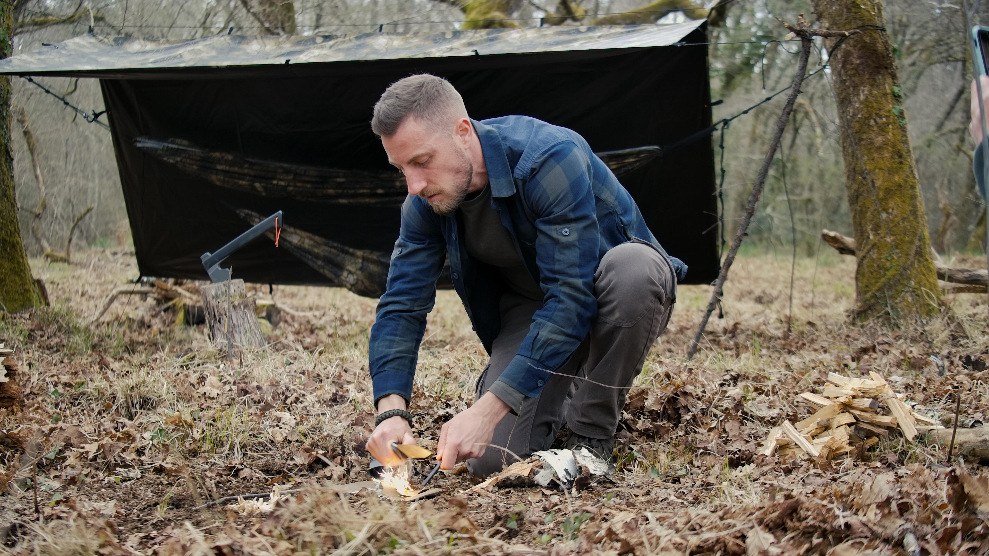 Tarp imperméable 2,95 x 2,8 m Bushcraft camouflage furtiv