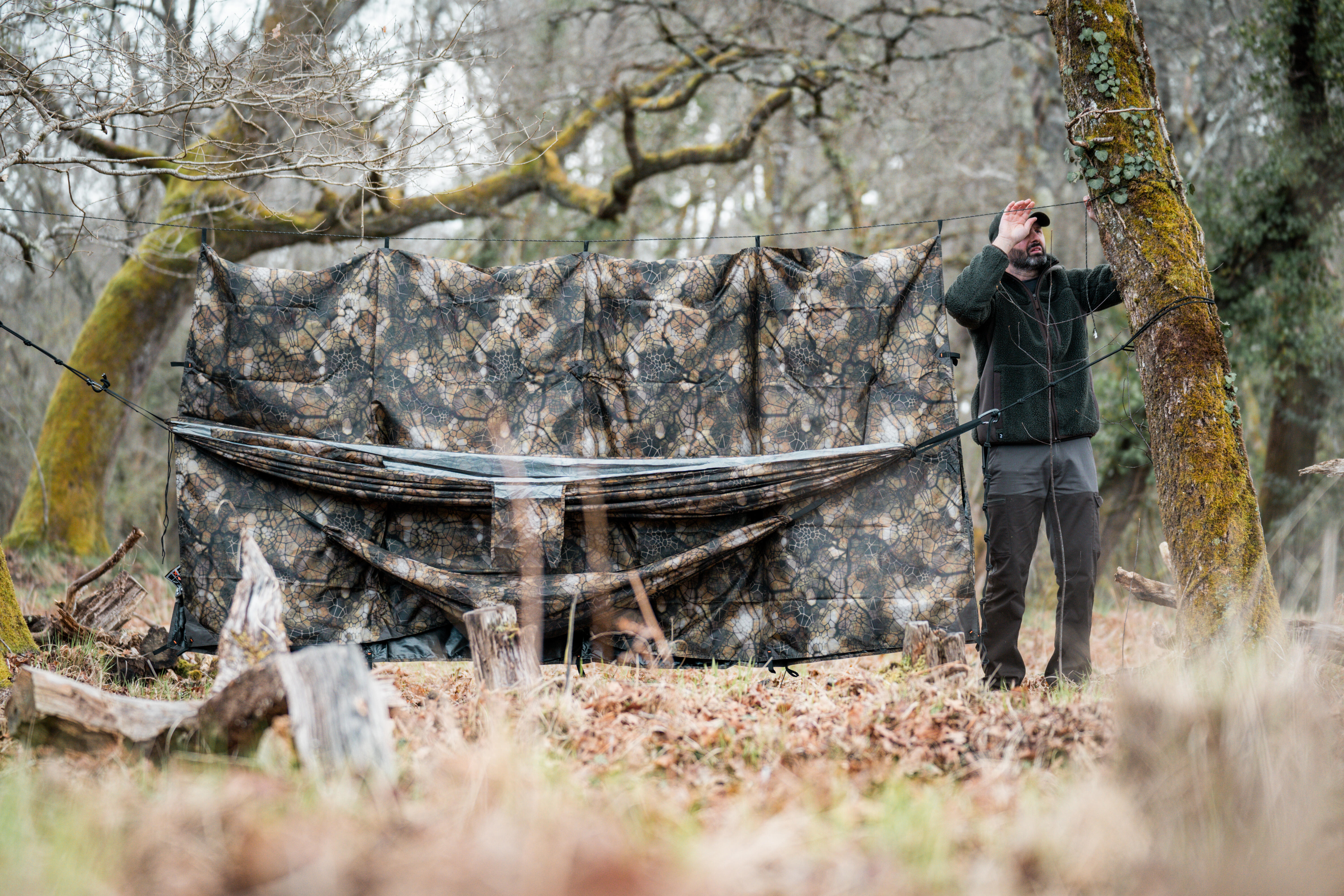 Tarp imperméable 2,95 x 2,8 m - Bushcraft camouflage furtiv - SOLOGNAC