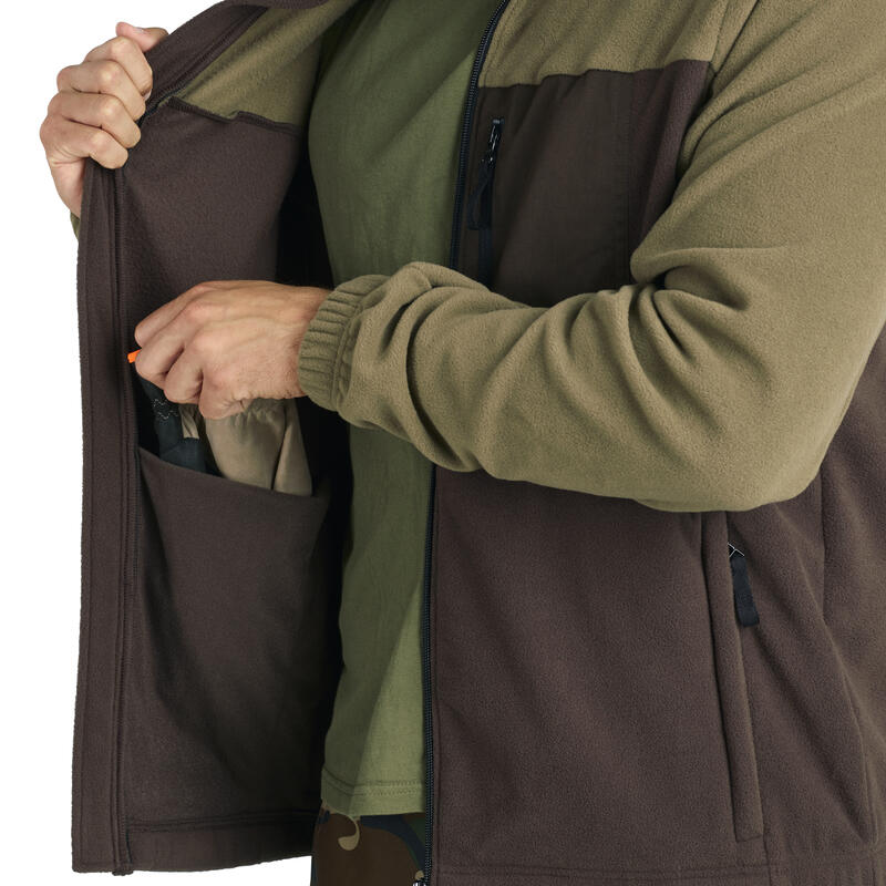 Forro polar Caza 500 Hombre Solognac  marrón bicolor