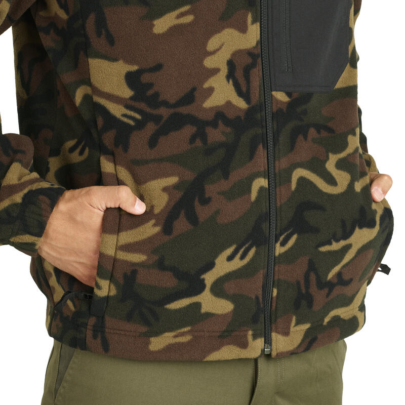 Forro polar Caza 500 camuflaje Hombre Solognac verde militar