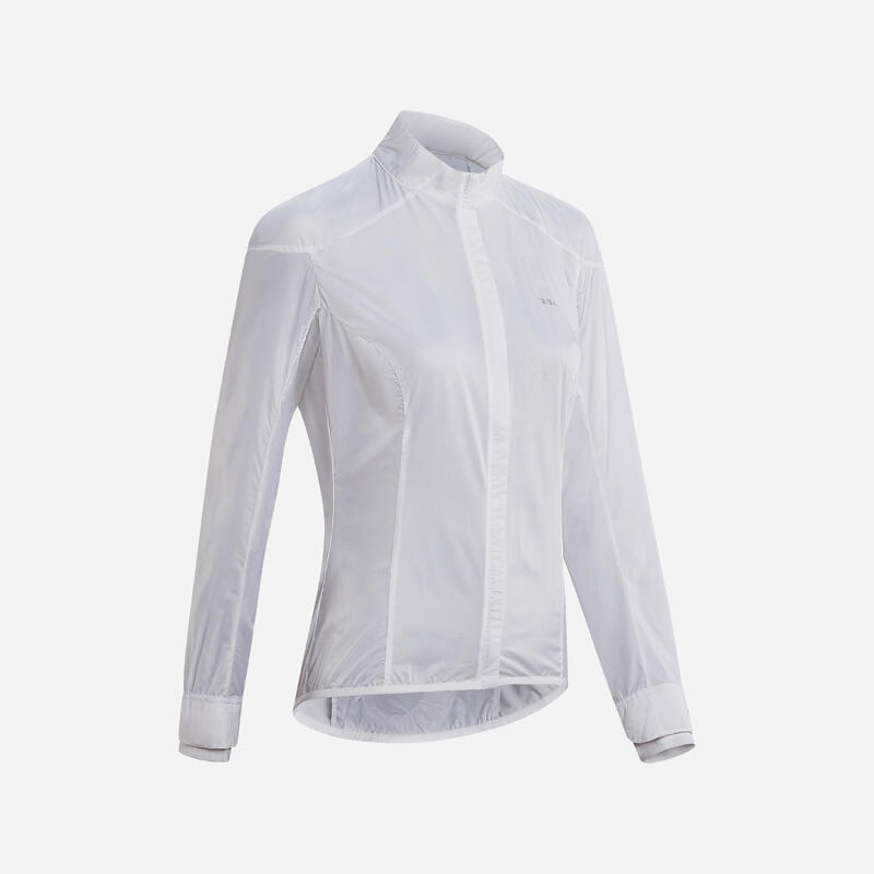 Jachetă protecție vânt ciclism Ultralight Alb Damă