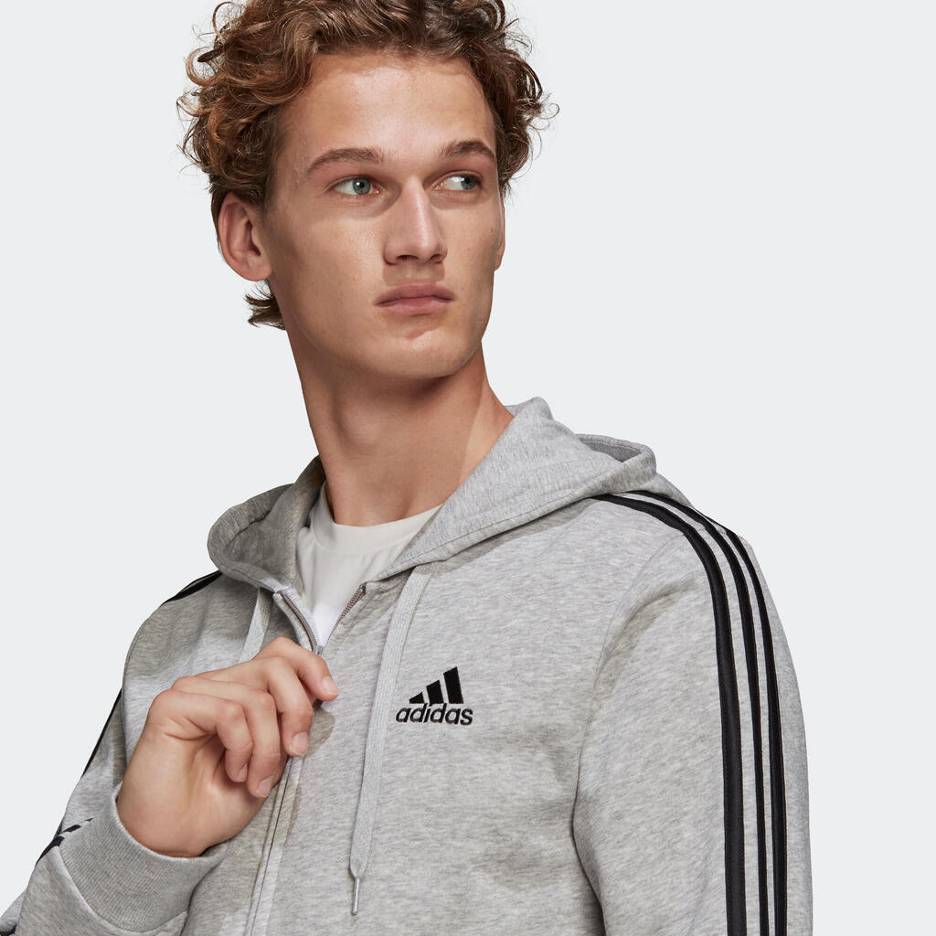 МЪЖКО ГОРНИЩЕ С КАЧУЛКА И ЦИП ЗА ФИТНЕС ADIDAS, СИВО