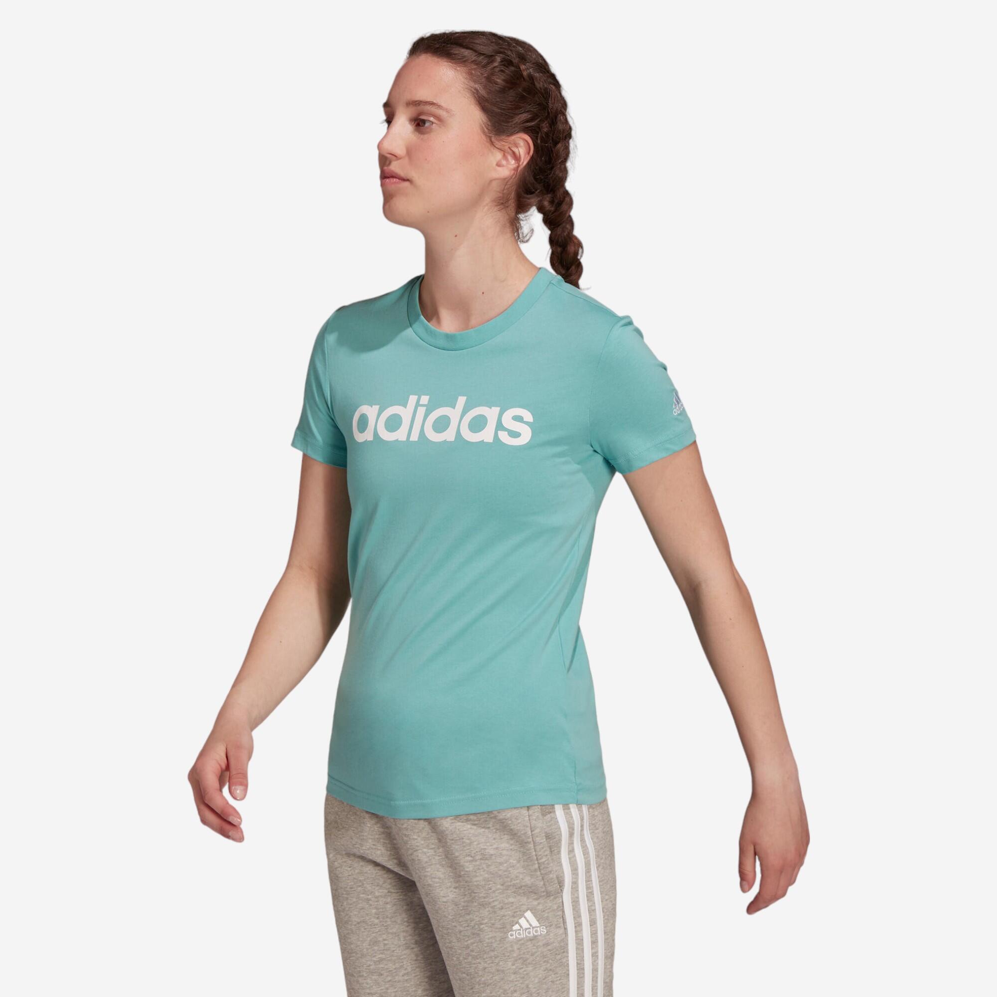ADIDAS T-shirt donna fitness Adidas slim 100% cotone azzurra