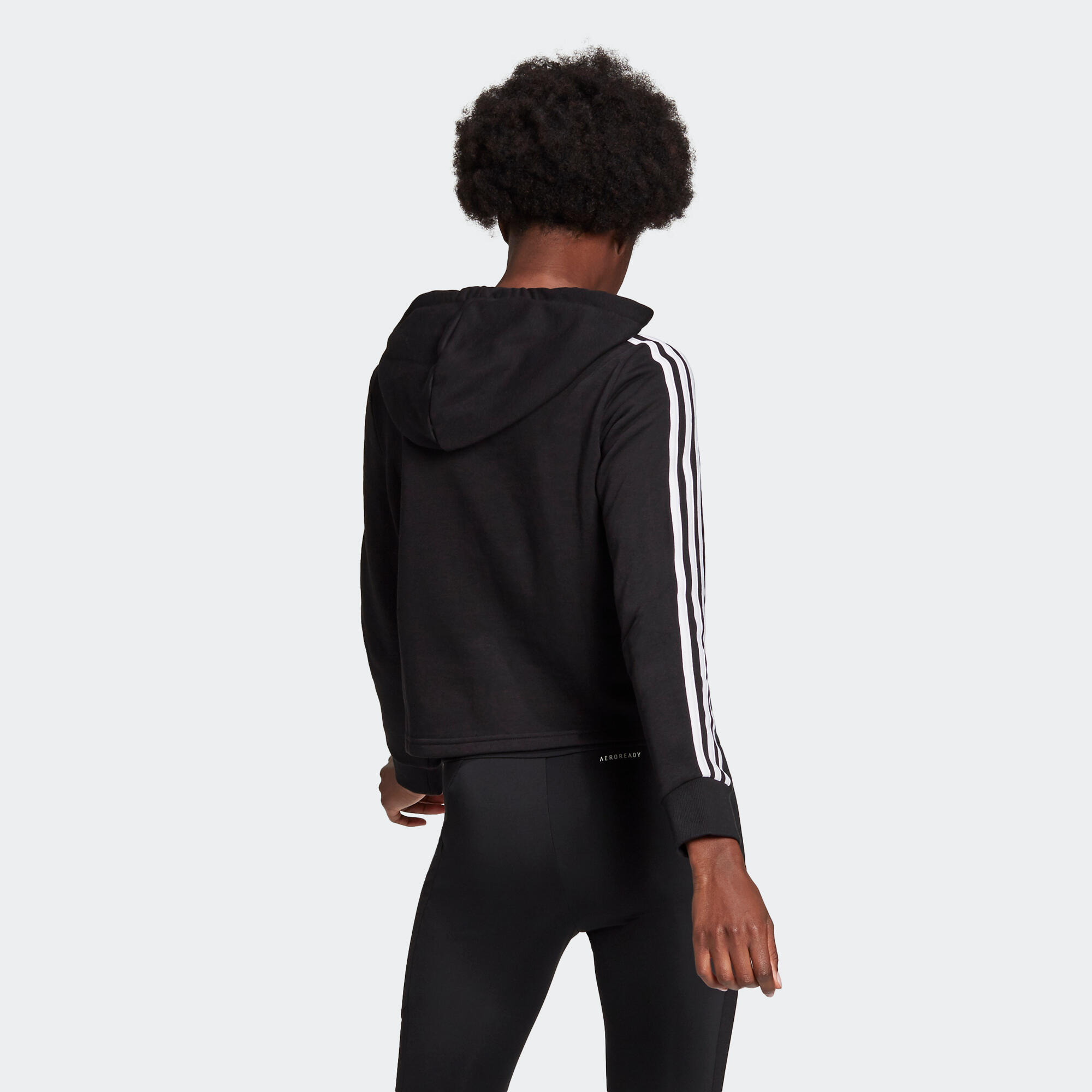 Felpa crop top donna fitness Adidas misto cotone con cappuccio nera 2/6