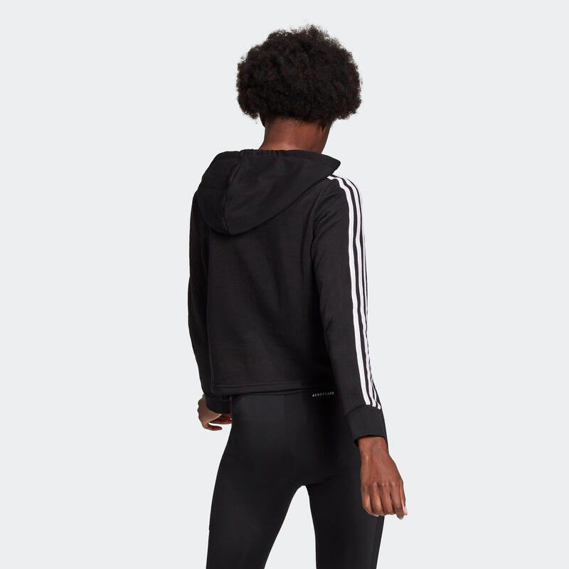 Felpa crop top donna fitness Adidas misto cotone con cappuccio nera