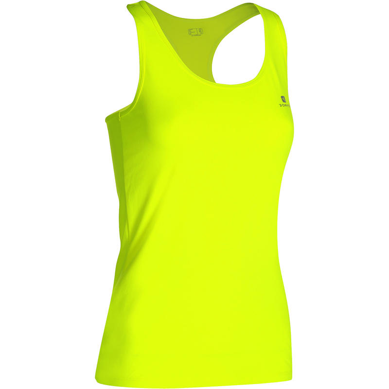 Débardeur d'entraînement physique cardio femme jaune fluo MON HAUT100 Débardeur d'entraînement physique cardio femme jaune fluo MON HAUT100