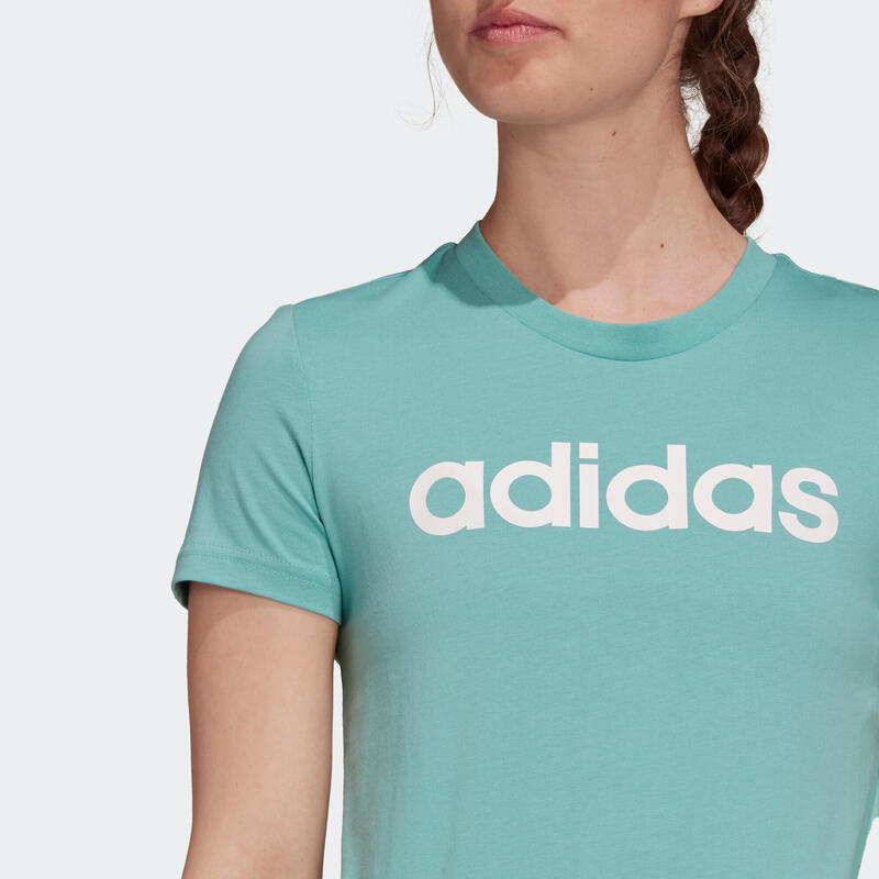 T-shirt donna fitness Adidas slim 100% cotone azzurra