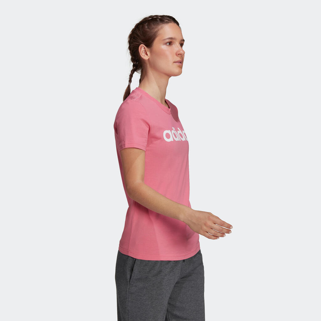 Women's Crew-Neck Short-Sleeved Fitted Cotton Fitness T-Shirt - Pink