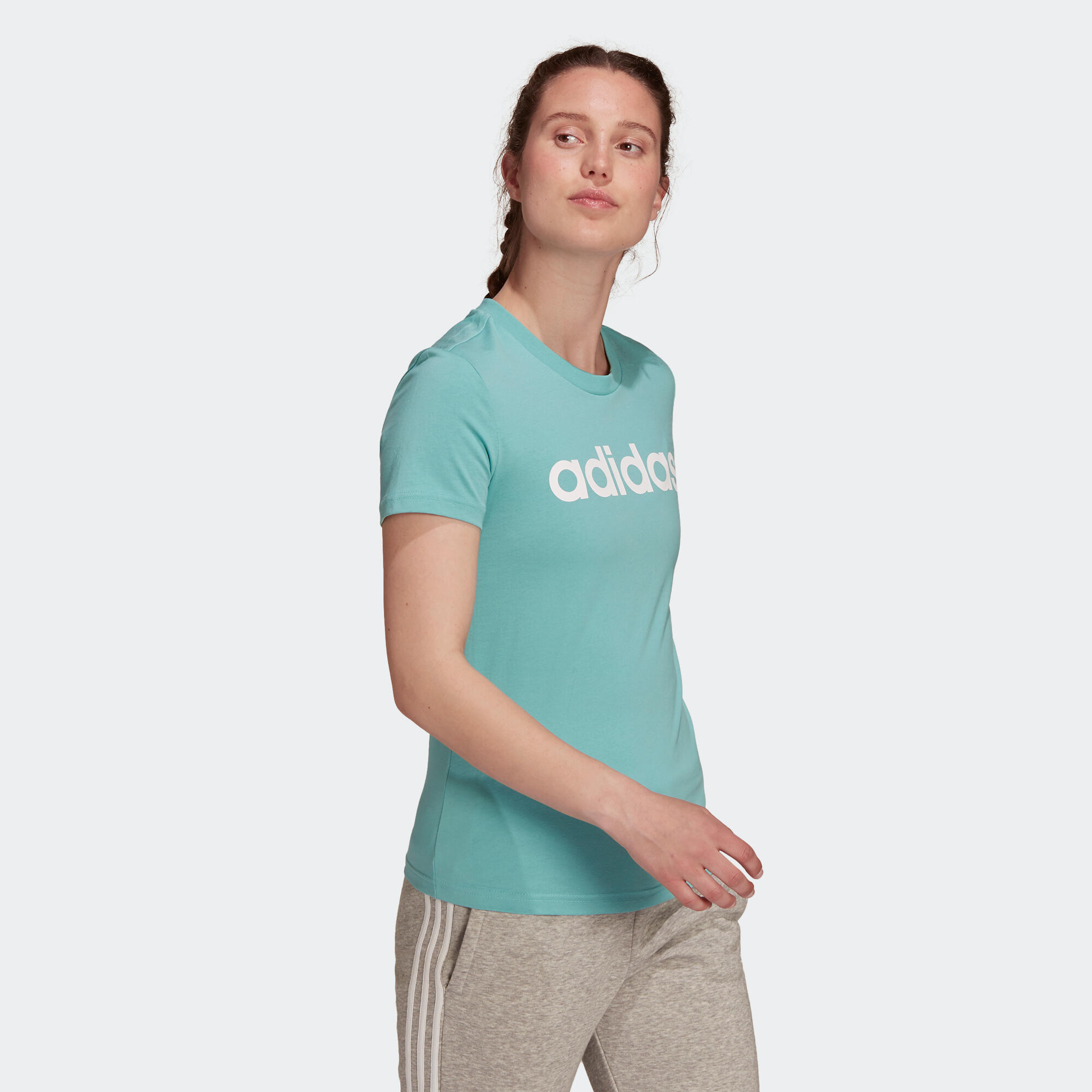 T-shirt donna fitness Adidas slim 100% cotone azzurra ADIDAS | DECATHLON