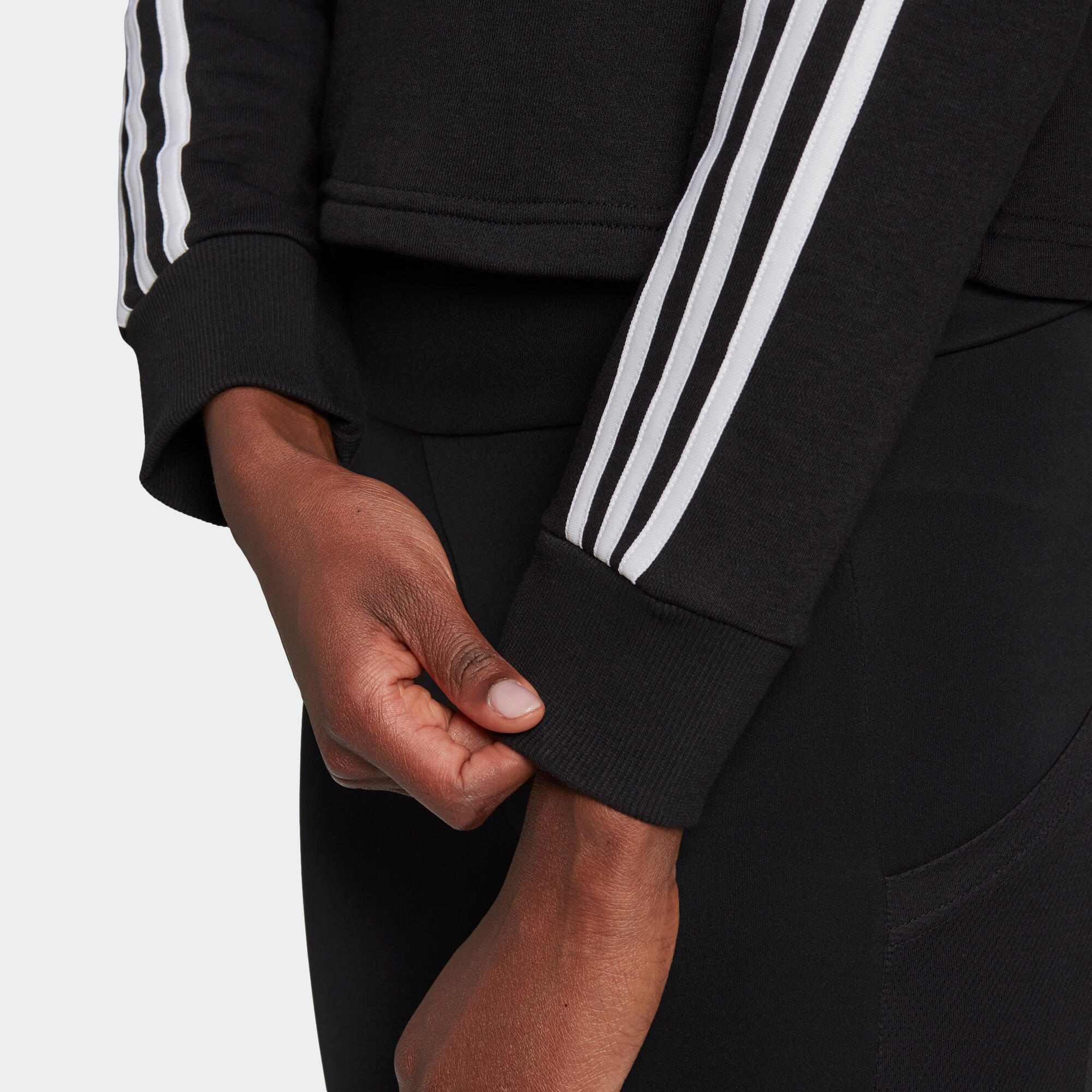 Felpa crop top donna fitness Adidas misto cotone con cappuccio nera 5/6