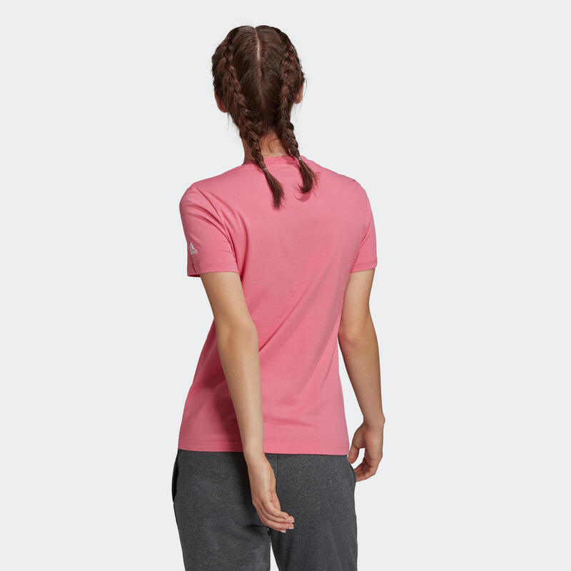 Fitnessshirt voor dames korte mouwen slim fit katoen ronde hals roze