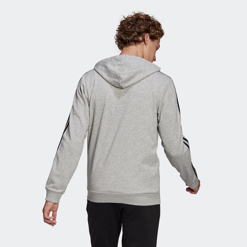 Men's Straight-Cut Crew Neck Zipped Hoodie With Pocket 3 Stripes - Grey