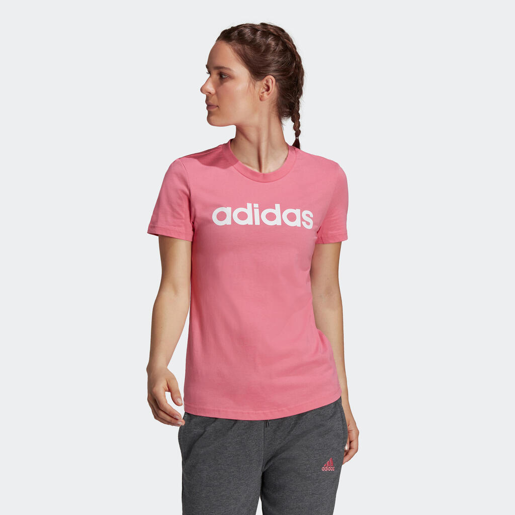 Women's Crew-Neck Short-Sleeved Fitted Cotton Fitness T-Shirt - Pink